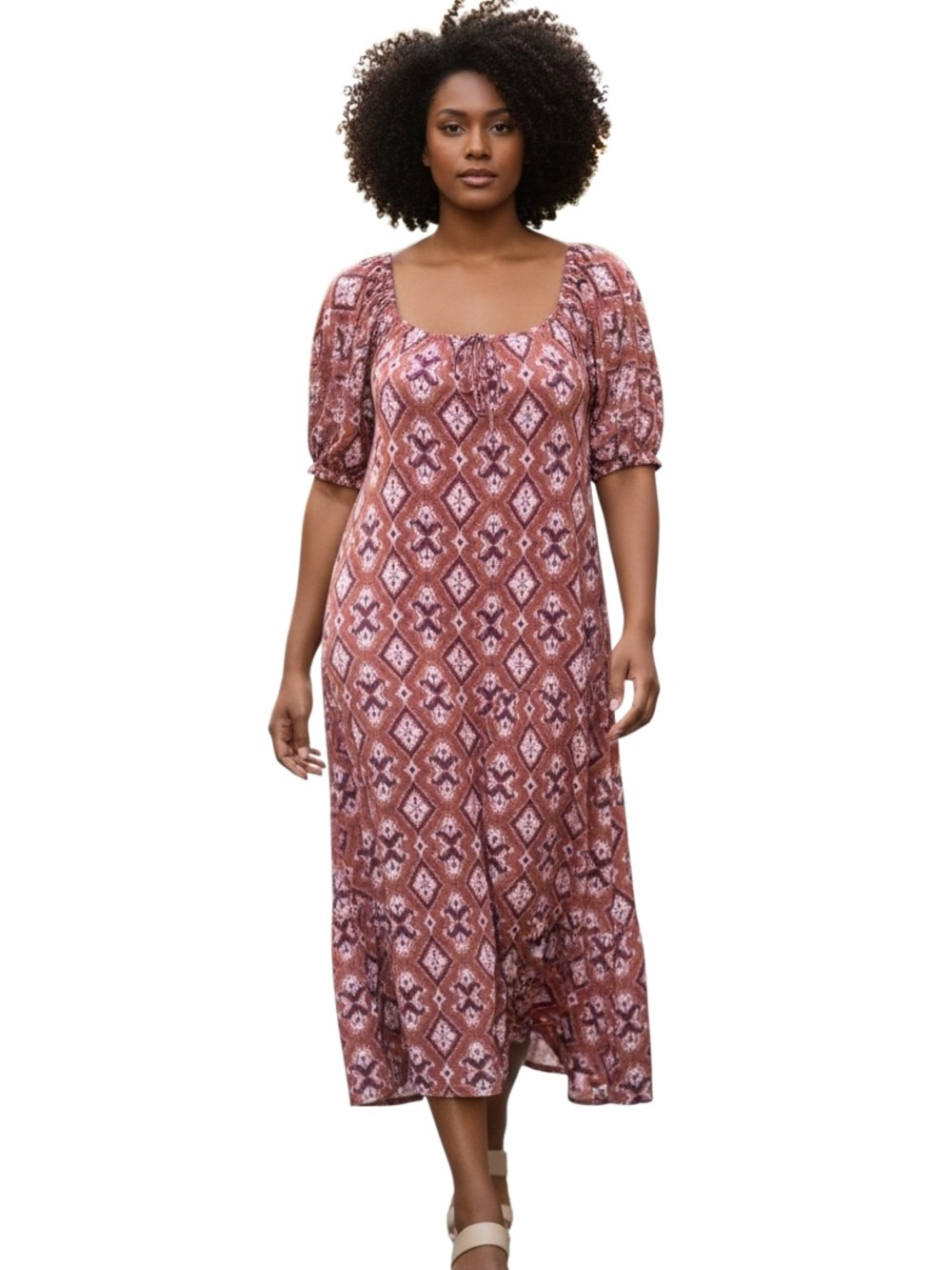 Knox Rose Rust and Mauve Geometric Floral Maxi Dress